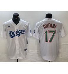 Men Los Angeles Dodgers 17 Shohei Ohtani White Green Cool Base Stitched Baseball Jersey