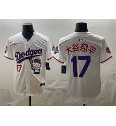 Men Los Angeles Dodgers 17 Shohei Ohtani White Hello Kitty Night 2025 World Series Champions Patch Stitched Baseball Jersey Men Los Angeles Dodgers 17 Shohei Ohtani White Hello Kitty Night 2025 World Series Champions Patch Stitched Baseball Jersey