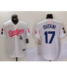 Men Los Angeles Dodgers 17 Shohei Ohtani White Pink Vin  26 Kobe Patch Stitched Baseball Jersey 3