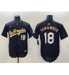 Men Los Angeles Dodgers  18 Yoshinobu Yamamoto Black Gold Limited Stitched Baseball Jersey