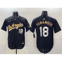 Men Los Angeles Dodgers  18 Yoshinobu Yamamoto Black Gold Limited Stitched Baseball Jersey