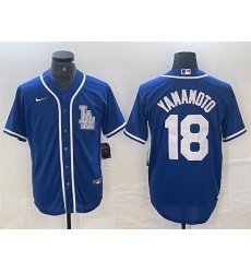 Men Los Angeles Dodgers 18 Yoshinobu Yamamoto Blue Cool Base Stitched Baseball Jersey