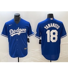 Men Los Angeles Dodgers 18 Yoshinobu Yamamoto Blue Cool Base Stitched Jersey