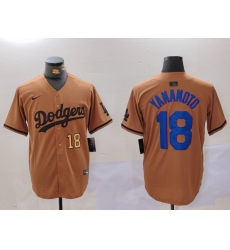 Men Los Angeles Dodgers 18 Yoshinobu Yamamoto Brown Cool Base Stitched Baseball Jersey  1