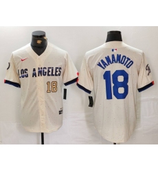 Men Los Angeles Dodgers 18 Yoshinobu Yamamoto Cream Stitched Baseball Jersey 2