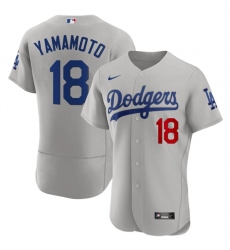 Men Los Angeles Dodgers 18 Yoshinobu Yamamoto Gray 2023 Flex Base Stitched Baseball Jersey