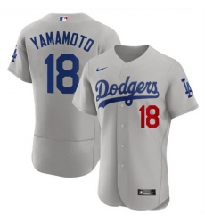 Men Los Angeles Dodgers 18 Yoshinobu Yamamoto Gray 2023 Flex Base Stitched Baseball Jersey