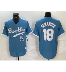 Men Los Angeles Dodgers 18 Yoshinobu Yamamoto Light Blue Throwback Cool Base Stitched Baseball Jerseys
