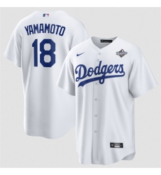 Men Los Angeles Dodgers 18 Yoshinobu Yamamoto White 2025 World Series Home Cool Base Stitched Baseball Jersey