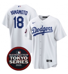 Men Los Angeles Dodgers 18 Yoshinobu Yamamoto White 2025 World Tour Tokyo Series Home Stitched Baseball Jersey