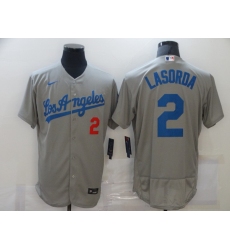 Men Los Angeles Dodgers 2 Tommy Lasorda Grey Flex Base Sttiched Jersey