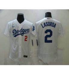 Men Los Angeles Dodgers 2 Tommy Lasorda White Stitched MLB Flex Base Nike Jersey