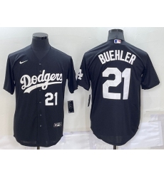Men Los Angeles Dodgers 21 Walker Buehler Black Cool Base Stitched Baseball Jersey