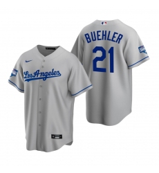 Men Los Angeles Dodgers 21 Walker Buehler Gray 2020 World Series Champions Road Replica Jersey