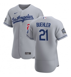 Men Los Angeles Dodgers 21 Walker Buehler Men Nike Gray Road 2020 World Series Bound Flex Base Team MLB Jersey