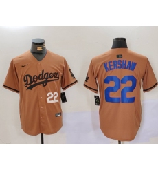 Men Los Angeles Dodgers 22 22 Clayton Kershaw Brown Cool Base Stitched Baseball Jersey 1