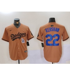 Men Los Angeles Dodgers 22 22 Clayton Kershaw Brown Cool Base Stitched Baseball Jersey 3