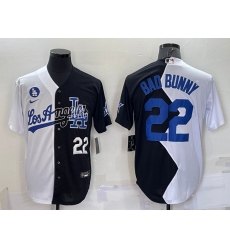 Men Los Angeles Dodgers 22 Bad Bunny 2022 All Star White Black Split Cool Base Stitched Baseball Jerseys