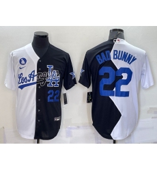 Men Los Angeles Dodgers 22 Bad Bunny 2022 All Star White Black Split Cool Base Stitched Jersey