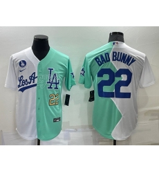 Men Los Angeles Dodgers 22 Bad Bunny 2022 All Star White Green Cool Base Baseball Jersey