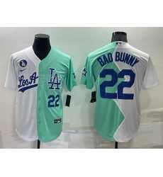 Men Los Angeles Dodgers 22 Bad Bunny 2022 All Star White Green Cool Base Baseball Jerseys