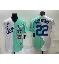 Men Los Angeles Dodgers 22 Bad Bunny 2022 All Star White Green Cool Base Jersey