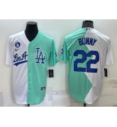 Men Los Angeles Dodgers  22 Bad Bunny 2022 All Star White Green Cool Base Stitched Baseball Jersey