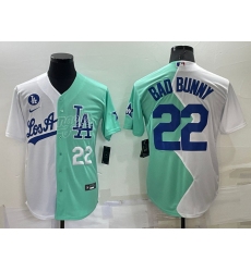 Men Los Angeles Dodgers 22 Bad Bunny 2022 All Star White Green Cool Base Stitched Baseball Jerseys