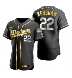 Men Los Angeles Dodgers 22 Clayton Kershaw Black 2020 World Series Champions Gold Edition Jersey