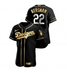 Men Los Angeles Dodgers 22 Clayton Kershaw Black Gold 2020 Nike Flexbase Jersey
