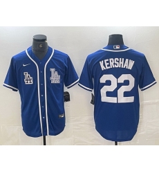 Men Los Angeles Dodgers 22 Clayton Kershaw Blue Cool Base Stitched Baseball Jersey