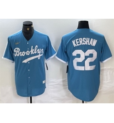 Men Los Angeles Dodgers 22 Clayton Kershaw Light Blue Throwback Cool Base Stitched Baseball Jersey
