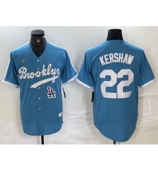 Men Los Angeles Dodgers 22 Clayton Kershaw Light Blue Throwback Cool Base Stitched Baseball Jerseys