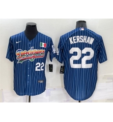 Men Los Angeles Dodgers 22 Clayton Kershaw Navy Mexico Rainbow Cool Base Stitched Baseball Jersey