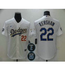 Men Los Angeles Dodgers 22 Clayton Kershaw Red Number White Gold 2 20 Patch Stitched MLB Cool Base Nike Jersey