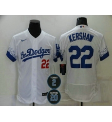 Men Los Angeles Dodgers 22 Clayton Kershaw White 2 20 Patch City Connect Flex Base Stitched Jersey