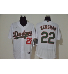 Men Los Angeles Dodgers 22 Clayton Kershaw White With Green Name Stitched MLB Flex Base Nike Jersey