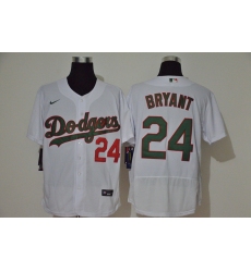 Men Los Angeles Dodgers 24 Kobe Bryant White With Green Name Stitched MLB Flex Base Nike Jersey