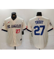 Men Los Angeles Dodgers  27 Mike Trout Cream 2024 City Connect Limited Stitched Baseball Jersey 2