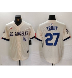 Men Los Angeles Dodgers  27 Mike Trout Cream 2024 City Connect Limited Stitched Baseball Jersey 4