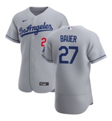 Men Los Angeles Dodgers 27 Trevor Bauer Gray Authentic Jersey