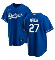 Men Los Angeles Dodgers 27 Trevor Bauer Royal Nike Cool Base Jersey