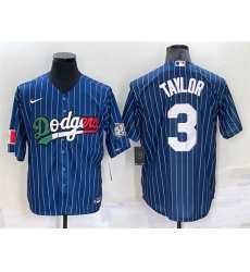 Men Los Angeles Dodgers 3 Chris Taylor Navy Mexico World Series Cool Base Stitched Baseball Jersey