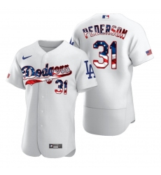 Men Los Angeles Dodgers 31 Joc Pederson Men Nike White Fluttering USA Flag Limited Edition Flex Base MLB Jersey