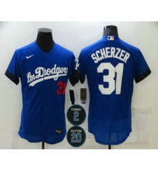 Men Los Angeles Dodgers 31 Max Scherzer Blue 2 20 Patch City Connect Flex Base Stitched Jersey
