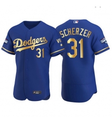 Men Los Angeles Dodgers 31 Max Scherzer Men Nike Authentic 2021 Gold Program World Series Champions MLB Jersey Royal