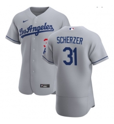 Men Los Angeles Dodgers 31 Max Scherzer Men Nike Gray Road 2020 Authentic Team MLB Jersey