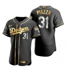 Men Los Angeles Dodgers 31 Mike Piazza Black 2020 World Series Champions Gold Edition Jersey
