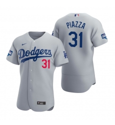 Men Los Angeles Dodgers 31 Mike Piazza Gray 2020 World Series Champions Flex Base Jersey