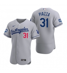 Men Los Angeles Dodgers 31 Mike Piazza Gray 2020 World Series Champions Road Flex Base Jersey